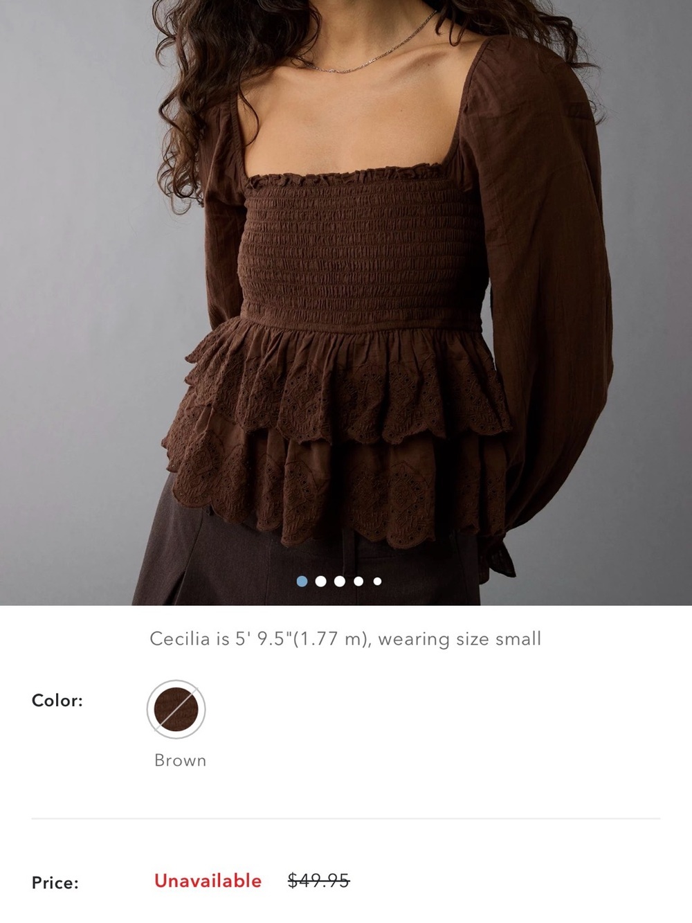 American Eagle Chocolate Brown
Smocked Eyelet Tiered Peplum Top
